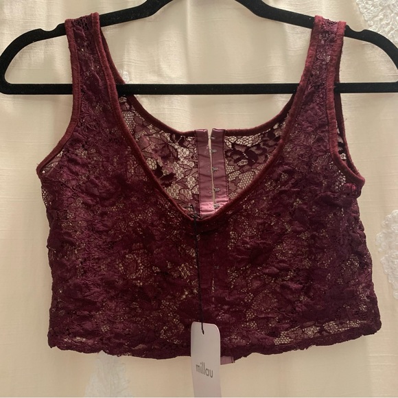 LF Millau Maroon Lace Sheer Crop Tank NWT - Picture 2 of 9